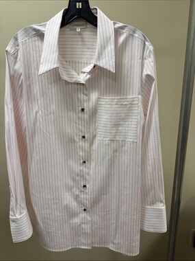 Lafayette 148 New York White Shirt with Pink Pinstripes